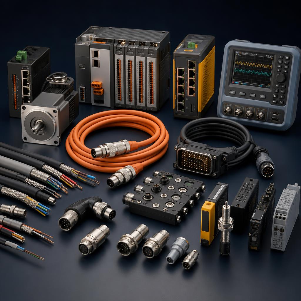 Industrial electronic components, connectors and control cables